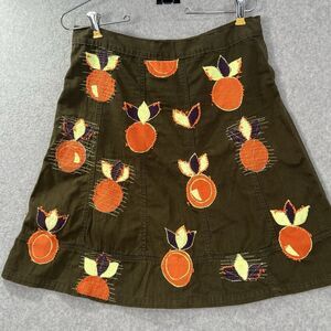 Isabela Capeto Skirt Patchwork Oranges Olive green Boho Cotton Small
